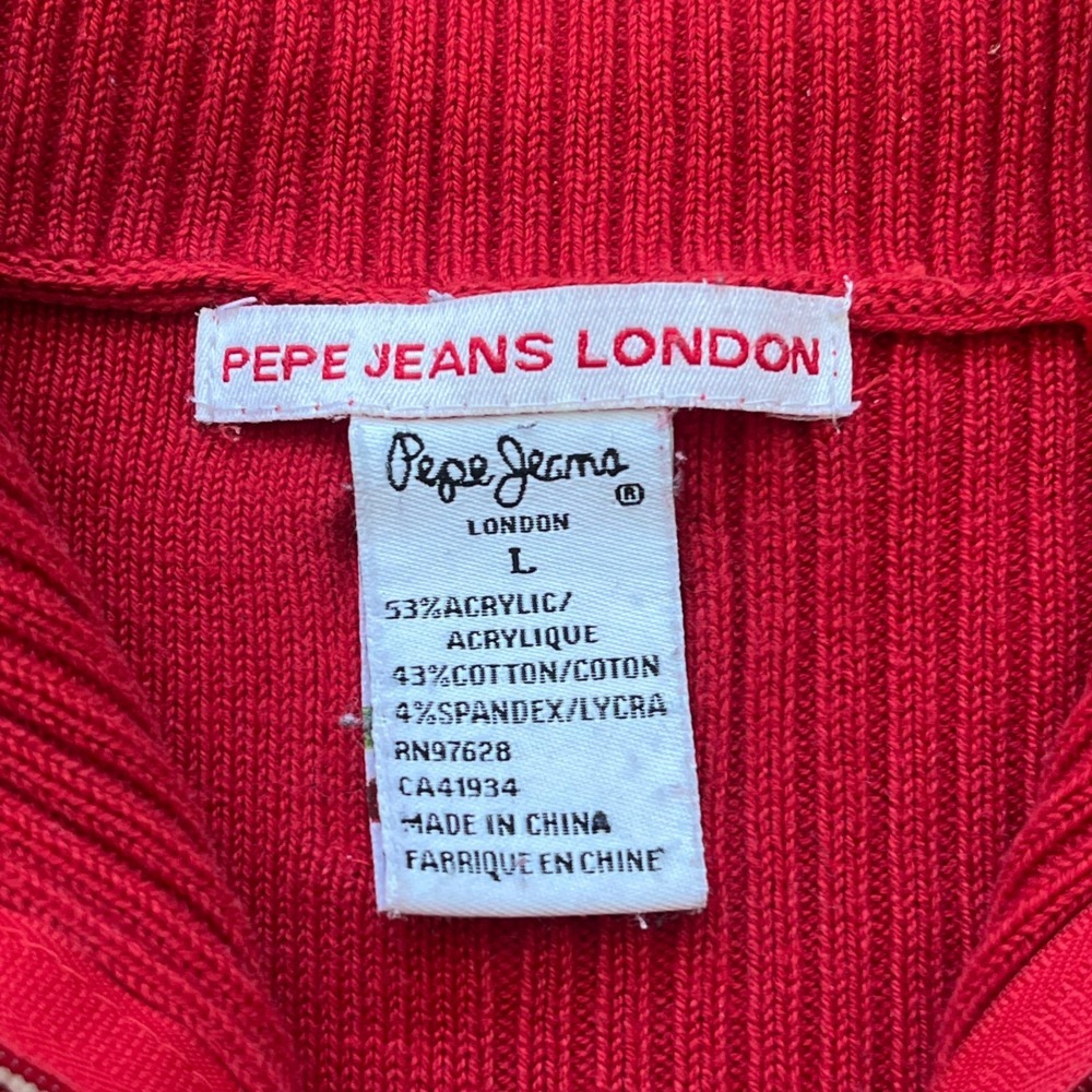Pepe Jeans London Red Patchwork Full Zip Varsity Sweater Womens Large Vtg Y2K - Picture 4 of 9